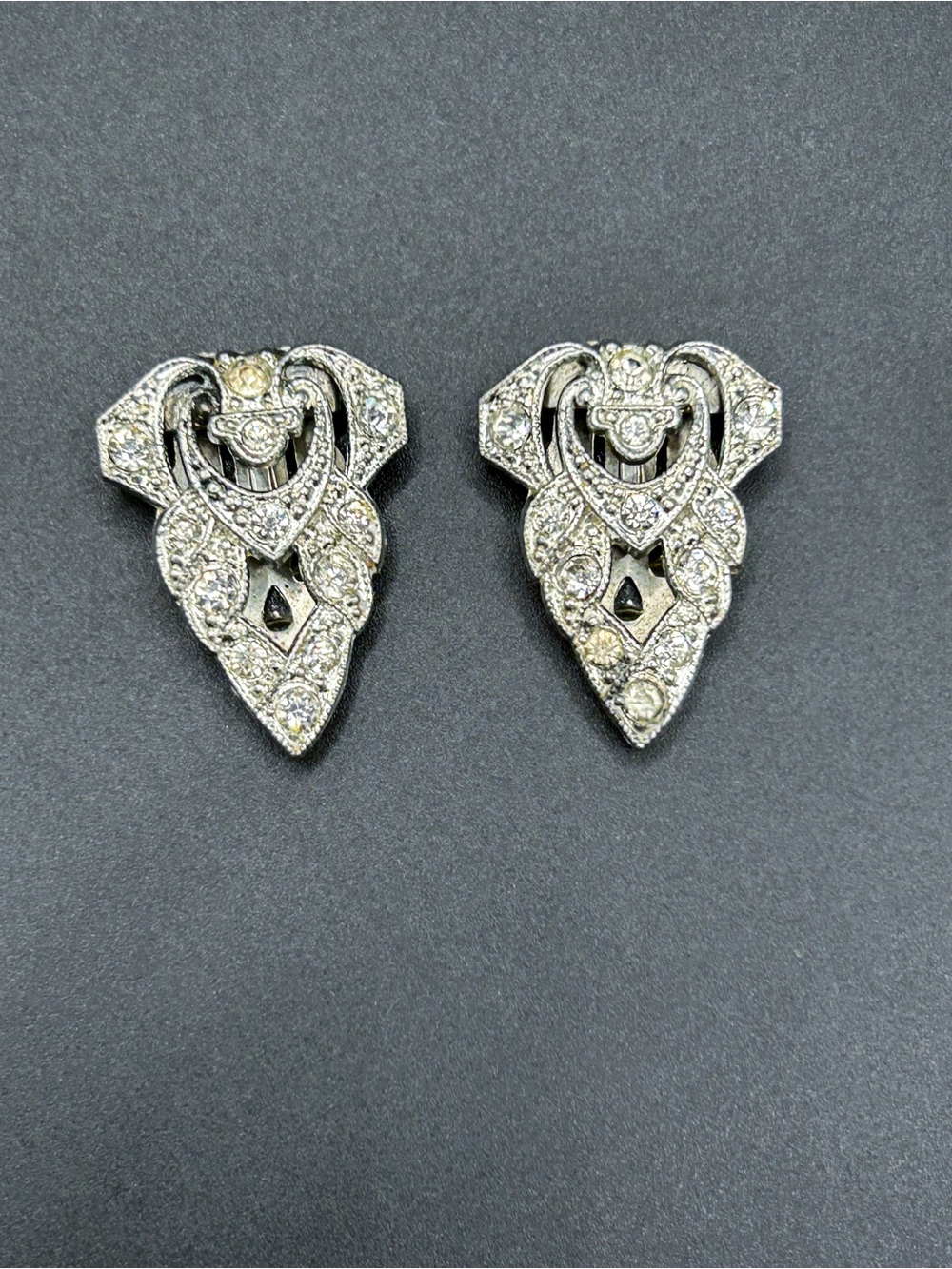 Pair of Authentic Art Deco Rhinestone Dress Clips | Vintage 1930s 1940s Fur Clip